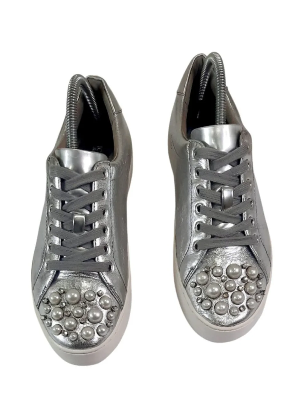MICHAEL Michael Kors Poppy metallic platform sneakers w/studded pearl & crystals